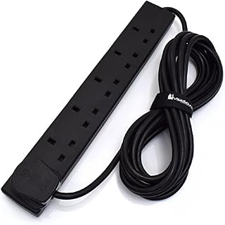 6-Gang Extension Trailing Lead - Black Multi Plug Power Cable - 1m / 2m / 3m / 5m / 10m 2m