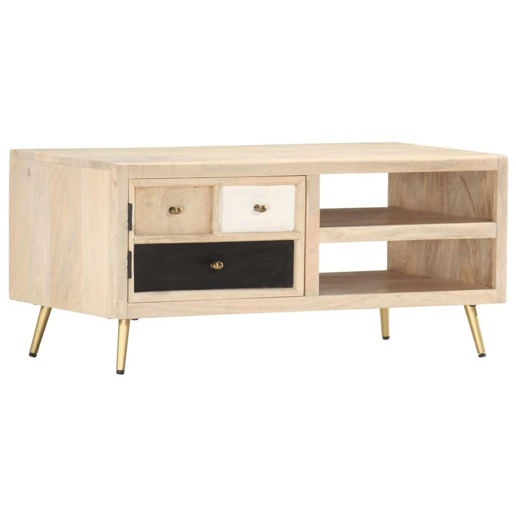 Table basse en bois massif avec rangement fermé et niches pour un salon toujours ordonné