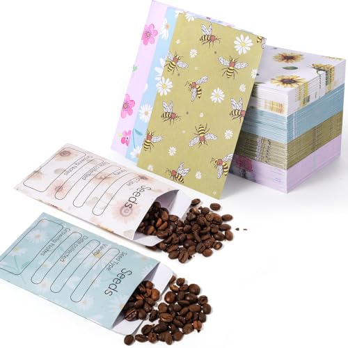 Image of 160 Seed Envelopes, Self-Sealing Seed Storage Packets, 3.15 x 4.72 In | 4 Floral Designs, Labeled Front For Sorting, Easy-Fill Opening, Saliva-Gum Seal, For Flower And Vegetable Seeds