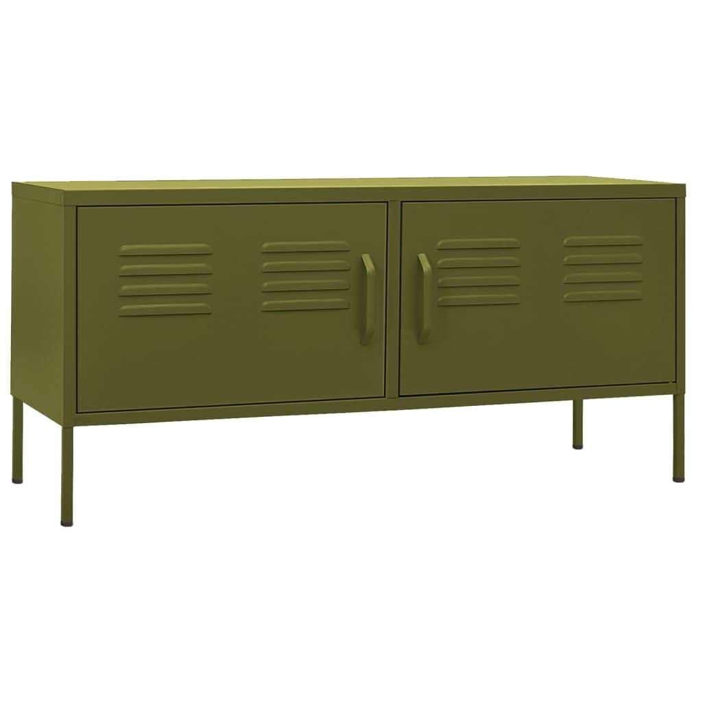 vidaXL TV Cabinet Home Living Room Bedroom Furniture Modern TV Stands Unit Stereo Hifi Cabinet Media Unit Entertainment Centre Olive Green Steel
