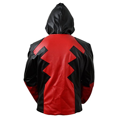 M2M Men's Deadpool Stylish Hooded Real Leather Jacket (Xs, Black&Red) #TOP1
