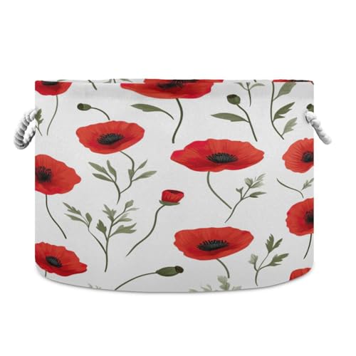 Nesatuwa Cotton Rope Basket Red Poppy Baby Laundry Basket Blanket Kids Toy Storage Basket