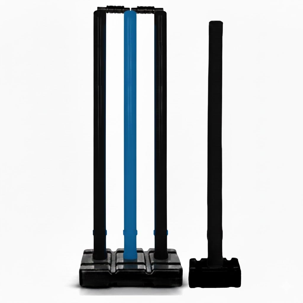 Bodyfit Heavy Cricket Stumps | PVC Wickets Set with 4 Stumps + 2 Bails + 2 Stands | Full Size Wickets for Cricket Ground, Tournament Wicket,Black-Blue-B.-image-22