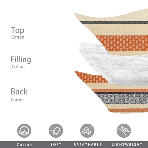 Image of Homzard Quilt Bedding Set - Cotton Quilt Sets Queen Szie,Orange Grey Black Queen Size Bed, Farmhouse Lightweight Bedspread Set, 3 Piece All Season