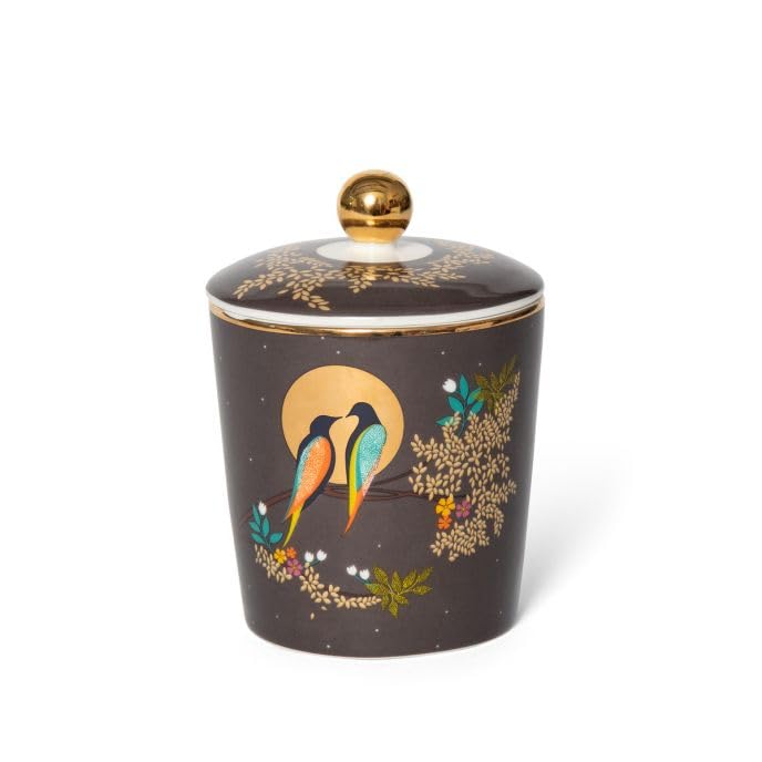 Portmeirion Sara Miller Geranium Patchouli & Vetivert Candle in Ceramic Jar, Predominantly Ceramic With Gold Detailing