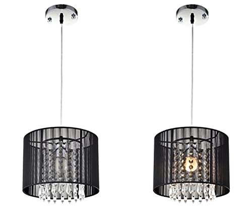 Lustre LED cristal bicolore noir argent brossé à éclairage suspendu - 4