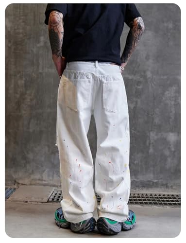 Men Baggy All-Match Straight-Leg Wash Jeans3