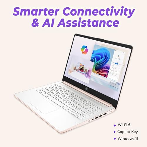Image of HP 14 inch Everyday Laptop • Copilot AI • 2026 Edition • Intel 4-core N150 Processor • 128GB SSD • Windows 11 • Microsoft 365 • Thin & Portable • w /o Mouse