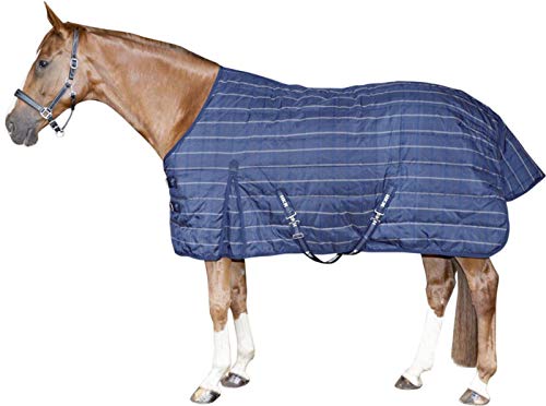 Couverture hiver cheval 145 cm pour box avec ouate 200g et tissu résistant 1200D bleu marine
