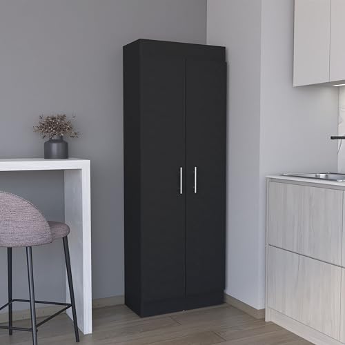 OPAHDN Stylish Pantry Cabinet for Smart Storage Solutions, Sleek Black Finish, Five Spacious Shelves for Kitchen Essentials