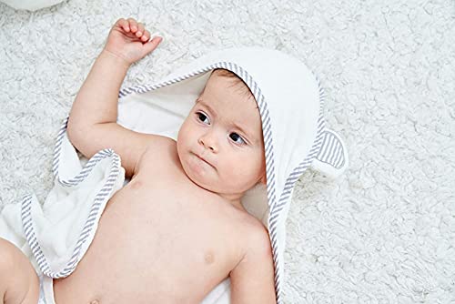 Image of HIPHOP PANDA Ultra Soft Hooded Baby Towel - 2-Layer Thick 500GSM Absorbent | Rayon Made from Bamboo, Hooded Bath Towel for Newborn, Infant, Toddler, Baby Registry - White, 30x40 In