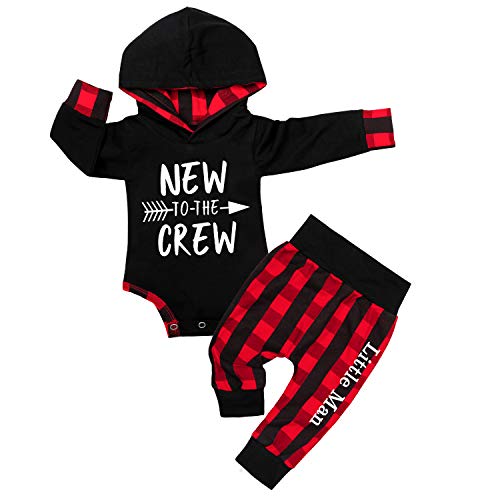 Image of Fommy Newborn Baby Boy Clothes Plaid Letter Print Long Sleeve Hoodies + Long Pants 2PCS Fall Winter Outfits Set