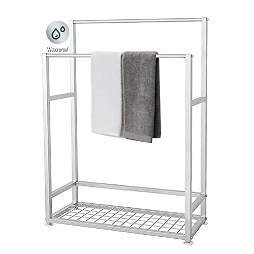 Portasciugamani da Bagno Stand Alone per Pavimento del Bagno, Portasciugamani da Terra Moderno in Metallo con Mensola per Barre Appendiabiti, Salvaspazio/Bianco/60 X 23 X 100Cm (Bianco 70 X 23 X