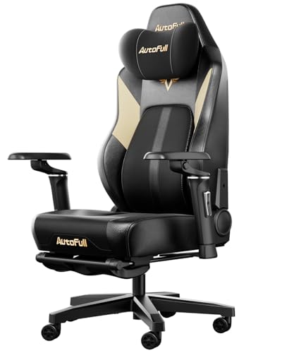 AutoFull M6 Ultra Gaming Stuhl, Gaming-Stuhl mit Massagefunktion, 720° Verstellbarer Armlehne, Auto Dynamic Tracking Lendenwirbelstütze, Ergonomischer Gaming Stühle mit Fußstütze, Schwarz