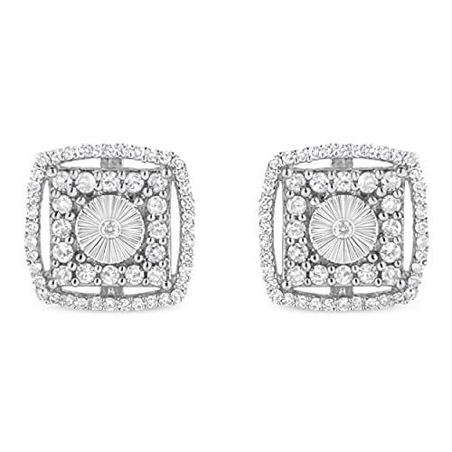 .925 Sterling Silver 1.0 Cttw Round Diamond Double Halo and Disc Stud Earring (I-J Color, I2-I3 Clarity)