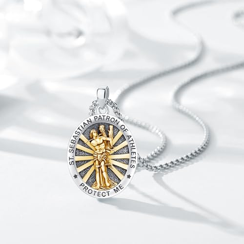 Patron St Sebastian Medal Necklace Confirmation Gifts for Mem Women 925 Sterling Silver 18k Gold Plated Religious Saint Sebastian Catholic Amulet Pendant Jewelry4
