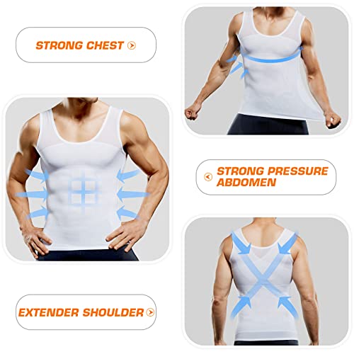 Men's Compression Shirt Slimming Body Shaper Vest To Hide Man Boobs Shapewear (White, X-Large) #TOP4