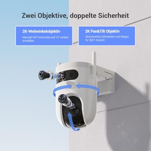 EZVIZ 2K+2K Dual-Lens Überwachungskamera aussen, WLAN PTZ Kamera mit KI Personen-/Fahrzeugerkennung, Auto-Tracking… – Ansicht 2