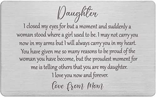 FYSIA Sentimental Engraved Wallet Insert Card Decor Gift for Daughter From Mom-Proud of You,Girl-Wedding Graduation Keepsake-Birthday Christmas Gift for Daughter-I Closed My Eyes