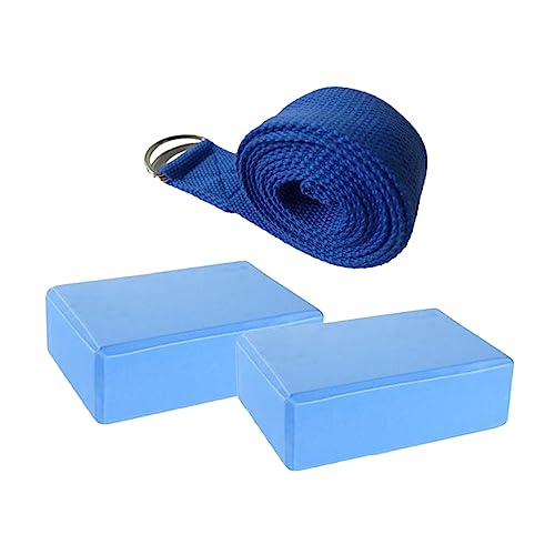 GALPADA Yoga Blocks and Strap Set Eva Firm Lightweight Blocks with Non Stretch Belt for Yoga and for Deepening Poses and Stretching Dark Blue