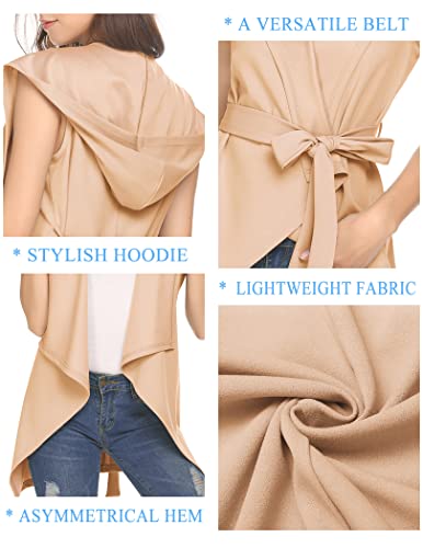 Grabsa Long Vest For Women Sleeveless Cardigan Vest Open Front Duster Cardigans Asymmetrical Jacket With Belt Light Khaki Large #TOP4