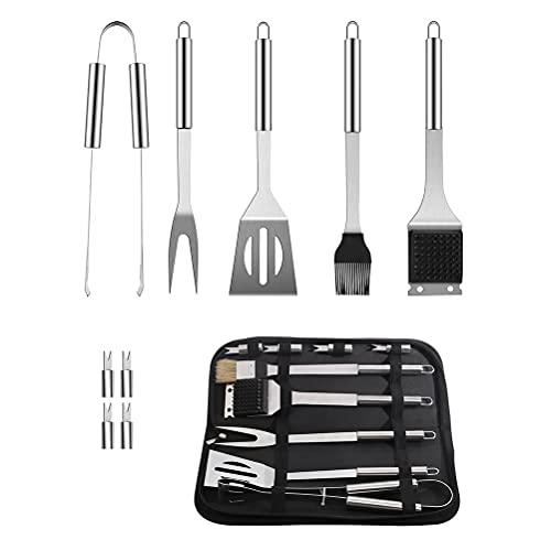 Set barbecue en acier inoxydable durable 9 accessoires de grillade et sac rigide