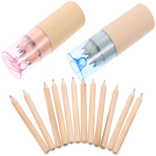 Mobestech 24Pcs Water-Soluble Colored Pencils Set for, 12-Color Short Wooden Barrel Drawing and Painting Pencils, School Art Supplies for ’S Graffiti and Coloring Activities