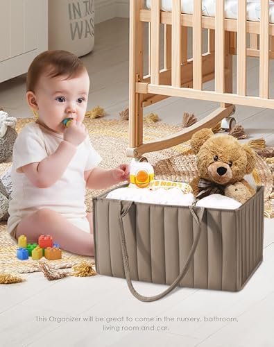 SWEET DOLPHIN 2-Pack Quilted Diaper Caddy Organizer β Premium Puffer Style Nursery Storage Bins β Water-Resistant & Wipeable Changing Table Organizer β Trendy Tote for Home & Car Travel - Mocha Brown - 1