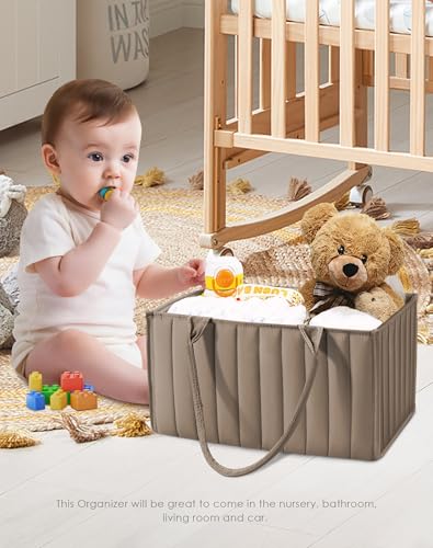 SWEET DOLPHIN 2-Pack Baby Diaper Caddy Organizers, Stylish Storage Baskets for Newborn Essentials, Diaper Station & Car Travel, Value Bundle for Baby Shower Gifts & Registry Must-Haves - Mocha Brown - Thumbnail 2
