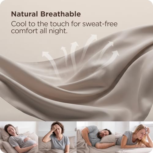 Image of Bedsure PureWoven Full Size Fitted Sheet, 100% Rayon Derived from Bamboo | Cooling Bottom Sheet for Hot Sleepers, Breathable & Soft, Deep Pocket Up to 18 inch, Secure Elastic Corner Straps, Simply Taupe
