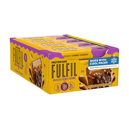FULFIL Protein Snack Bars Chocolate Peanut Caramel Flavored Gluten Free with 15g Protein Pantry Staples 12 Count