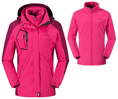 [TBMPOY] レディース 3in1 ジャケット 3way 防寒 アウター フード付き 取り外し可能 立ち襟 コンバーチブル アウトドアジャケット マウンテンパーカー 裏起毛 防撥水 防風 保温 多機能 登山服 秋冬用 バラ色 M 2枚目