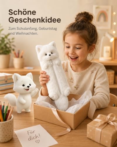 Dreaku Trousse Crayons en Peluche Renard (Blanc) – vue 7