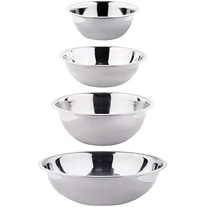 Tezzorio (Set of 4) Heavy Duty Stainless Steel Mixing Bowl Set, Sizes 3-5-8-13 Quart Polished Mirror Finish Nesting Flat Base Bowls, Professional Mixing/Prep Bowls