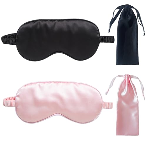 KEYRI 4 Pièces Masque de Nuit, Cache Yeux Oeil pour Dormir Soie Masques de Sommeil Hommes et Femmes Avec Sangle Élastique Bandeau Douce Bandeau Yeux Sommeil...