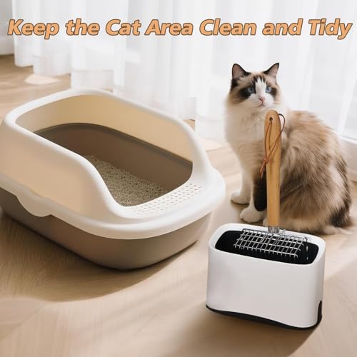 Image of Metal Cat Litter Scoop with Holder, Poop Scooper with Stand and 2 Rolls of Garbage Bags, Heavy Duty Stainless Steel Shovel with Wooden, Quick Sifter for Easy Cleaning
