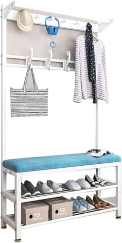 JvFbjLF Perchero, Perchero con Banco, Perchero, Banco for Zapatos, for Entrada, Pasillo, Garaje, Dormitorio(White Blue,80Cm)