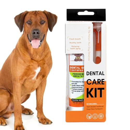 Samuliy Juego de cepillos de dientes para perros, pasta de dientes para perros refresca el aliento, kit de cepillo de dientes y pasta de dientes para perros grandes, pequeños, medianos, gatos, gatitos