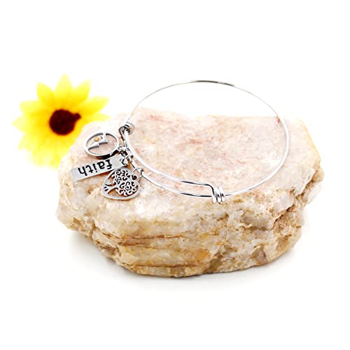 Image of Uloveido Stainless Steel Tree of Life Bangle Mustard Seed Pendant Faith Cuff Bracelet Gifts for Women Teen-Girls Y639