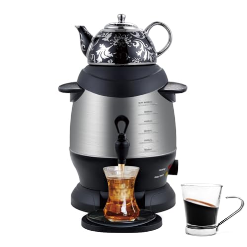 Electric Samovar with Keep Warm Function, 1800W Fast Heating, Perfect for Brewing Turkish Tea and Coffee at Home or Office