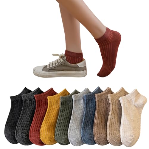 Azonelife 10 Pares Mujer Calcetines Tobilleros, Calcetín Transpirable y Cómodo, Calcetines Verano Cortos de Algodón Lisos Deportivos Casuales Tobillo Calcetin para Correr Fitness Caminar