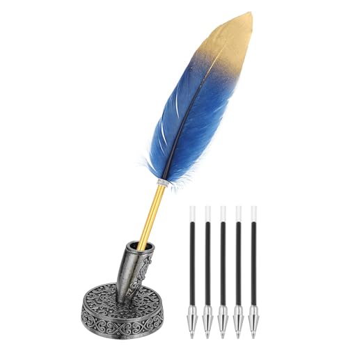 Stylo à plume vintage doré avec support en métal noble et recharges noires pour bureau