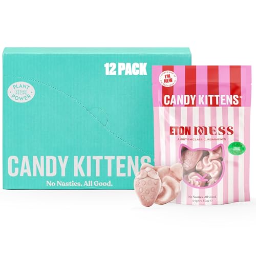 CANDY KITTENS ETON MESS Vegan Sweets, Christmas Candy Gift Set With Fruit Juice & Natural Ingredients, Big Flavours From Little Kittens, Vegetarian & Christmas Sweets - CASE OF 12x Sweet Bags (54g)