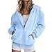 Womens Zip Up Hooded Sweatshirt Fall Fashion Patchwork Design Hoodie Pullover Comfy Fleece Long Sleeve Sweatshirts (Sky Blue,X-Large)