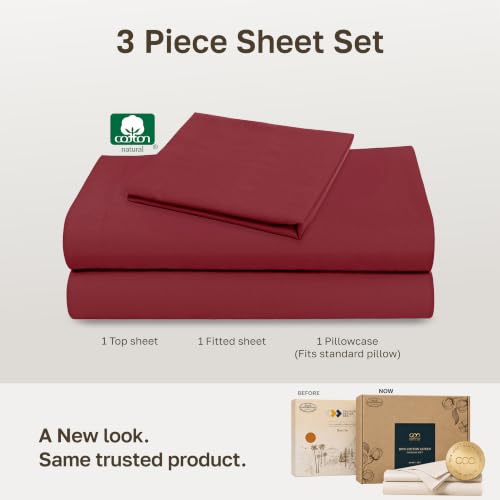 Image of Natural 100% Cotton Sateen Twin XL Size Bed Sheet Set, 3 Pc Set, Brick Red