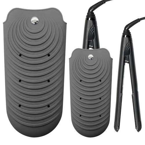 Bolsa de silicona resistente al calor, alfombrilla de calor para rizador, alisador de cabello, plancha plana y herramientas para el cabello caliente (gris, L)