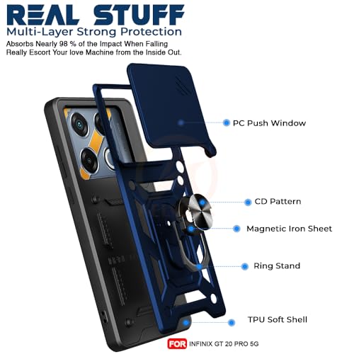 Image of Armor Bumper Back Cover Case for Infinix GT 20 Pro 5G | Rotating Camera Cover, Ring Holder & Kickstand | Heavy Duty & 360 Degree Protection Infinix GT 20 Pro 5G Back Cover (Blue)