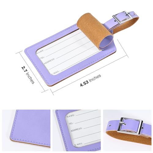 Image of Travelambo Luggage Tags for Suitcases PU Leather Travel Tags Bag Tags Privacy Protection Travel Essentials, Purple, One Size, Vibrant
