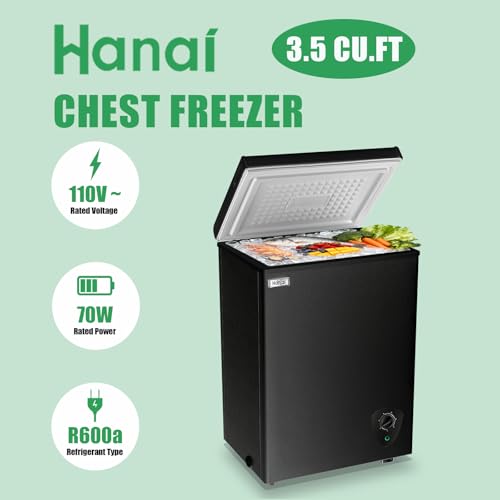 Image of WANAI Chest Freezer 3.5 Cubic Feet Freezers with Removable Storage Basket, Low Noise,and Energy Saving Perfect for Kitchen Basement,BLACK