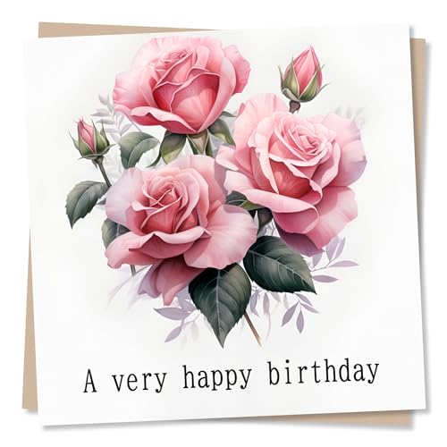 Roses Happy Birthday Card - A very happy birthday - Beautiful Flowers Card For Women - Made in UK